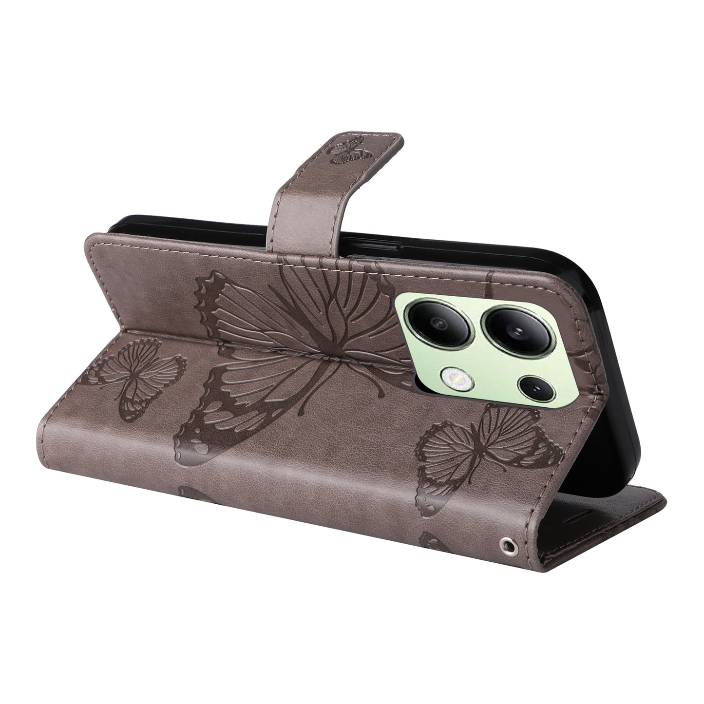 KT Imprinting Flower Series-2 For Xiaomi Redmi Note 13 4G Case Leather Cover with Wallet - Grey