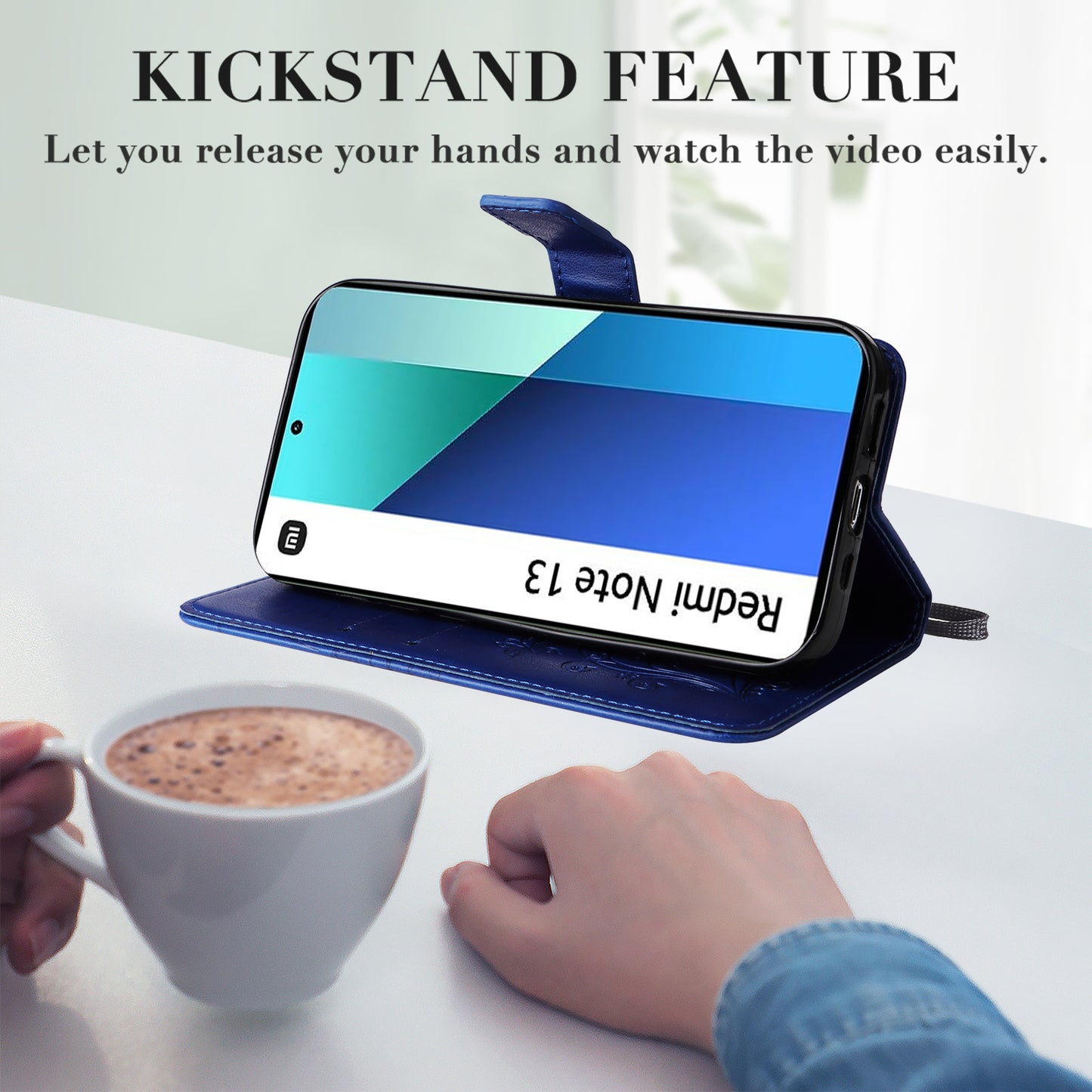 KT Imprinting Flower Series-2 For Xiaomi Redmi Note 13 4G Case Leather Cover with Wallet - Blue