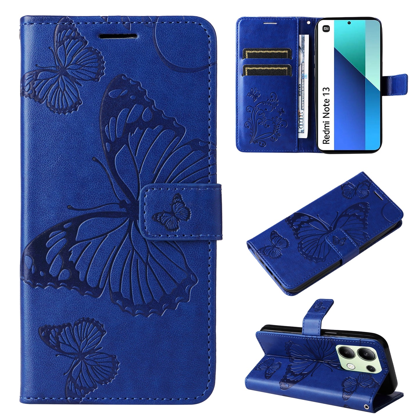 KT Imprinting Flower Series-2 For Xiaomi Redmi Note 13 4G Case Leather Cover with Wallet - Blue