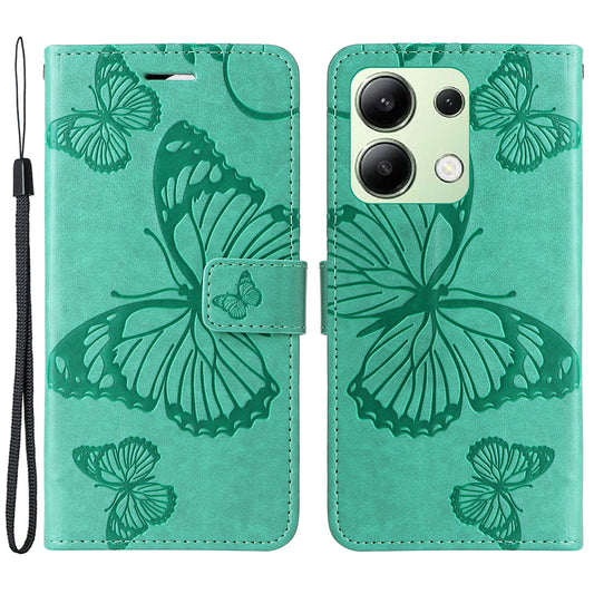 KT Imprinting Flower Series-2 For Xiaomi Redmi Note 13 4G Case Leather Cover with Wallet - Green
