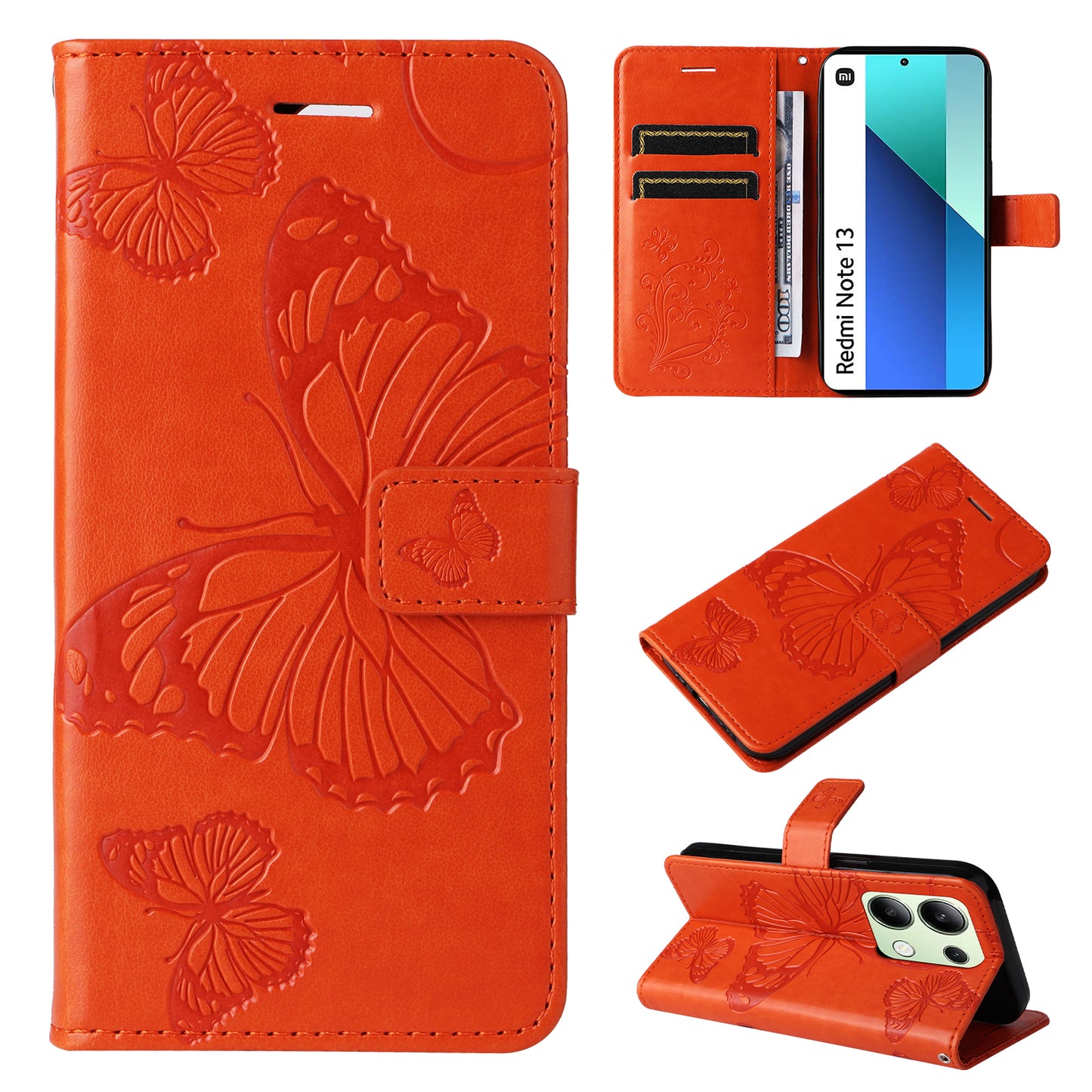 KT Imprinting Flower Series-2 For Xiaomi Redmi Note 13 4G Case Leather Cover with Wallet - Orange