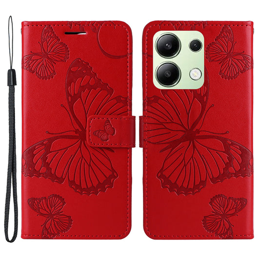 KT Imprinting Flower Series-2 For Xiaomi Redmi Note 13 4G Case Leather Cover with Wallet - Red