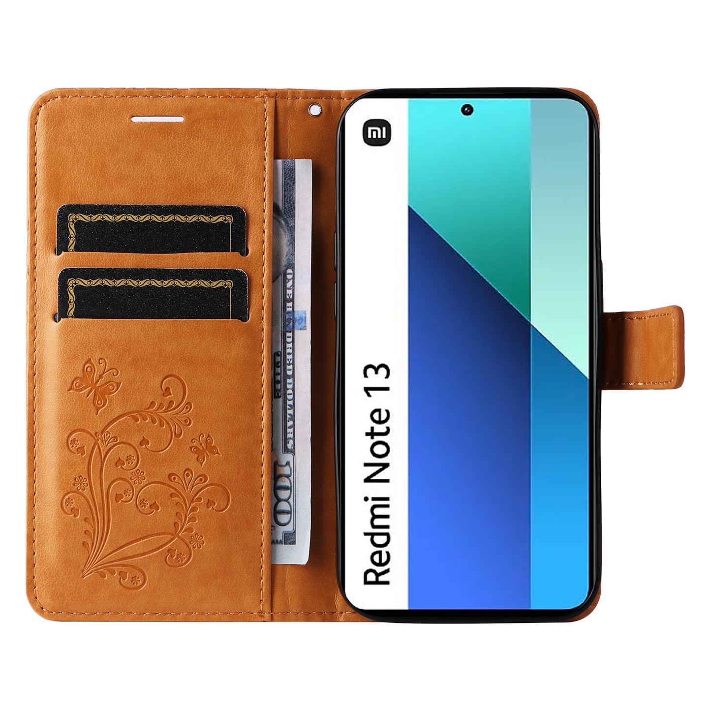 KT Imprinting Flower Series-2 For Xiaomi Redmi Note 13 4G Case Leather Cover with Wallet - Yellow