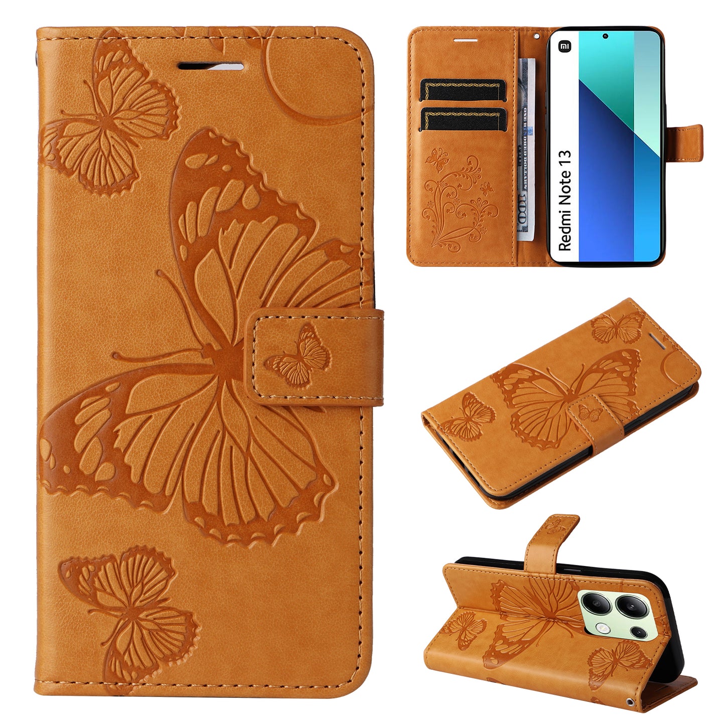 KT Imprinting Flower Series-2 For Xiaomi Redmi Note 13 4G Case Leather Cover with Wallet - Yellow