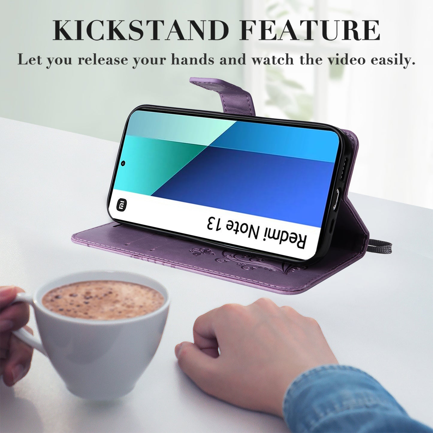 KT Imprinting Flower Series-2 For Xiaomi Redmi Note 13 4G Case Leather Cover with Wallet - Purple