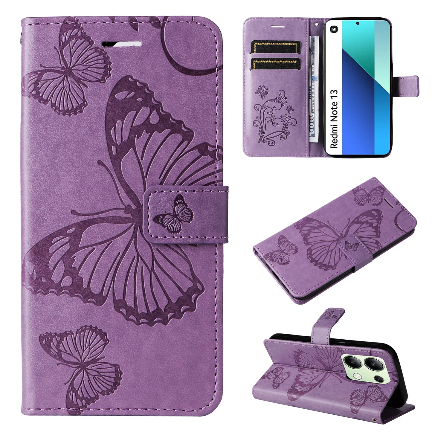 KT Imprinting Flower Series-2 For Xiaomi Redmi Note 13 4G Case Leather Cover with Wallet - Purple