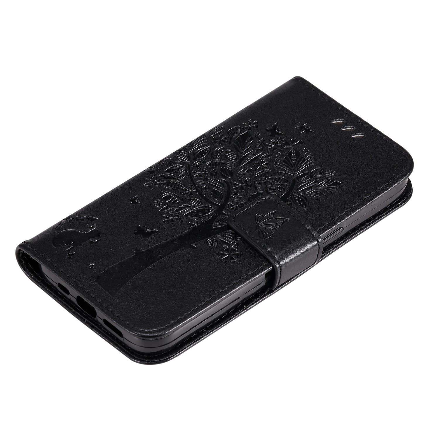KT Imprinting Flower Series-3 For Xiaomi Redmi Note 13 4G Wallet Phone Case Cat Tree Pattern - Black
