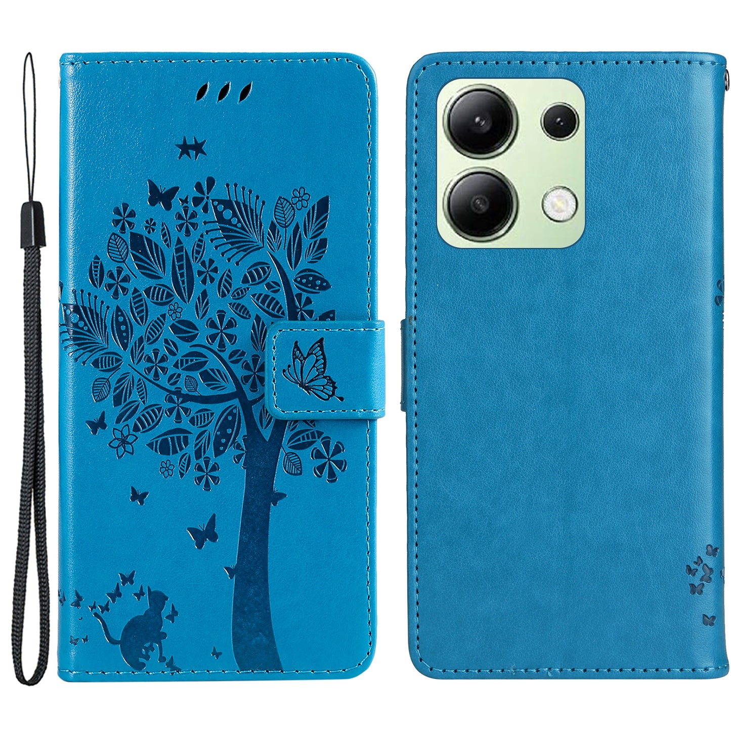 KT Imprinting Flower Series-3 For Xiaomi Redmi Note 13 4G Wallet Phone Case Cat Tree Pattern - Blue