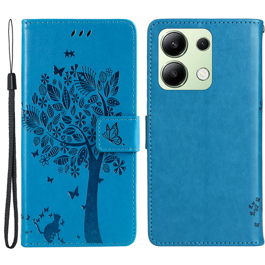 KT Imprinting Flower Series-3 For Xiaomi Redmi Note 13 4G Wallet Phone Case Cat Tree Pattern - Blue