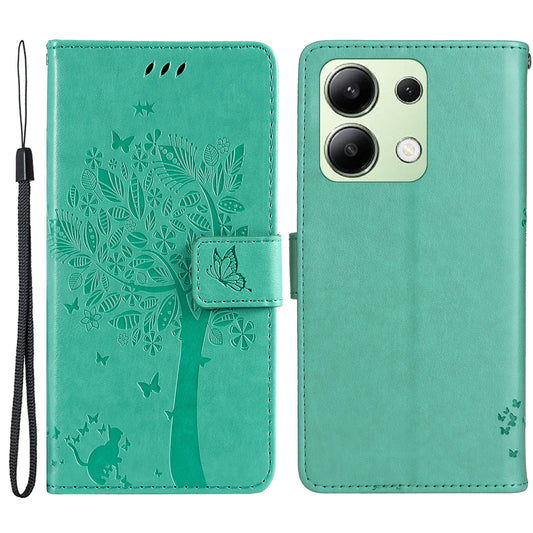KT Imprinting Flower Series-3 For Xiaomi Redmi Note 13 4G Wallet Phone Case Cat Tree Pattern - Green