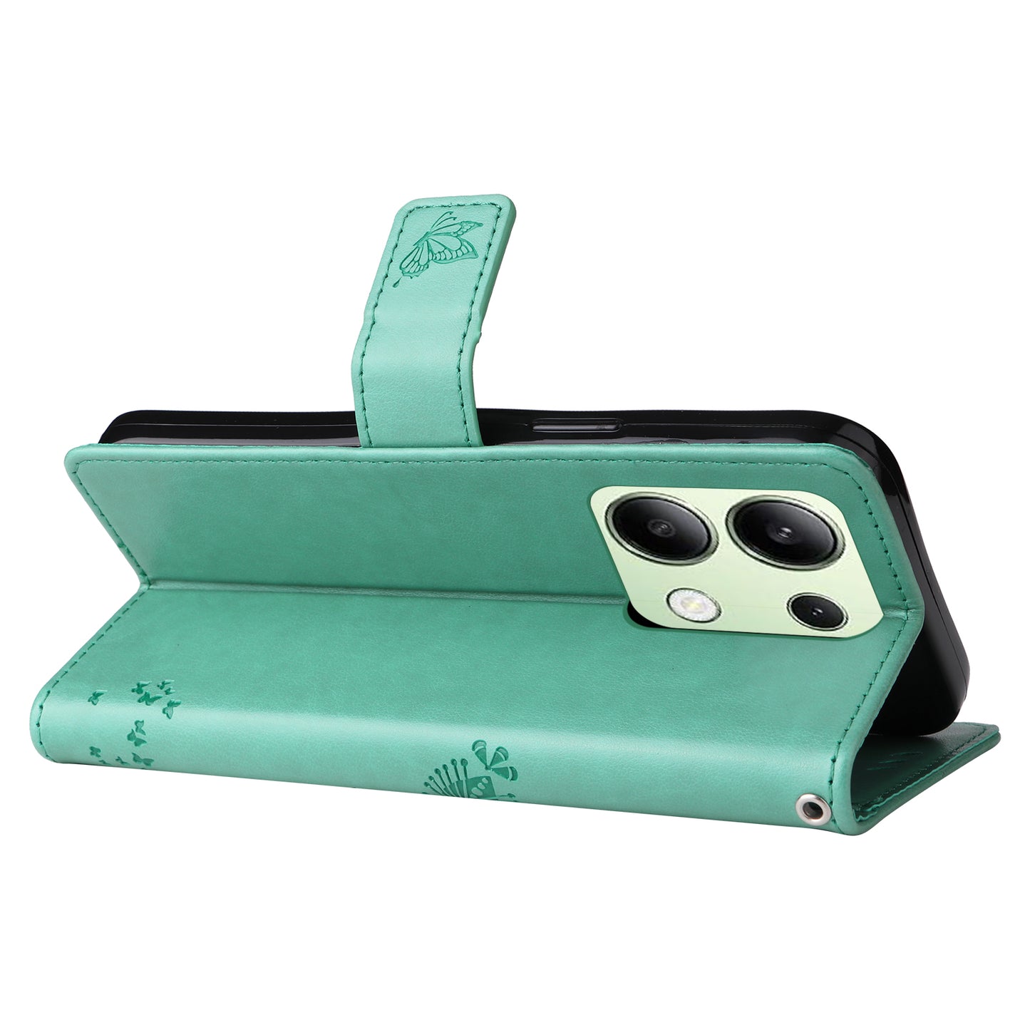 KT Imprinting Flower Series-3 For Xiaomi Redmi Note 13 4G Wallet Phone Case Cat Tree Pattern - Green
