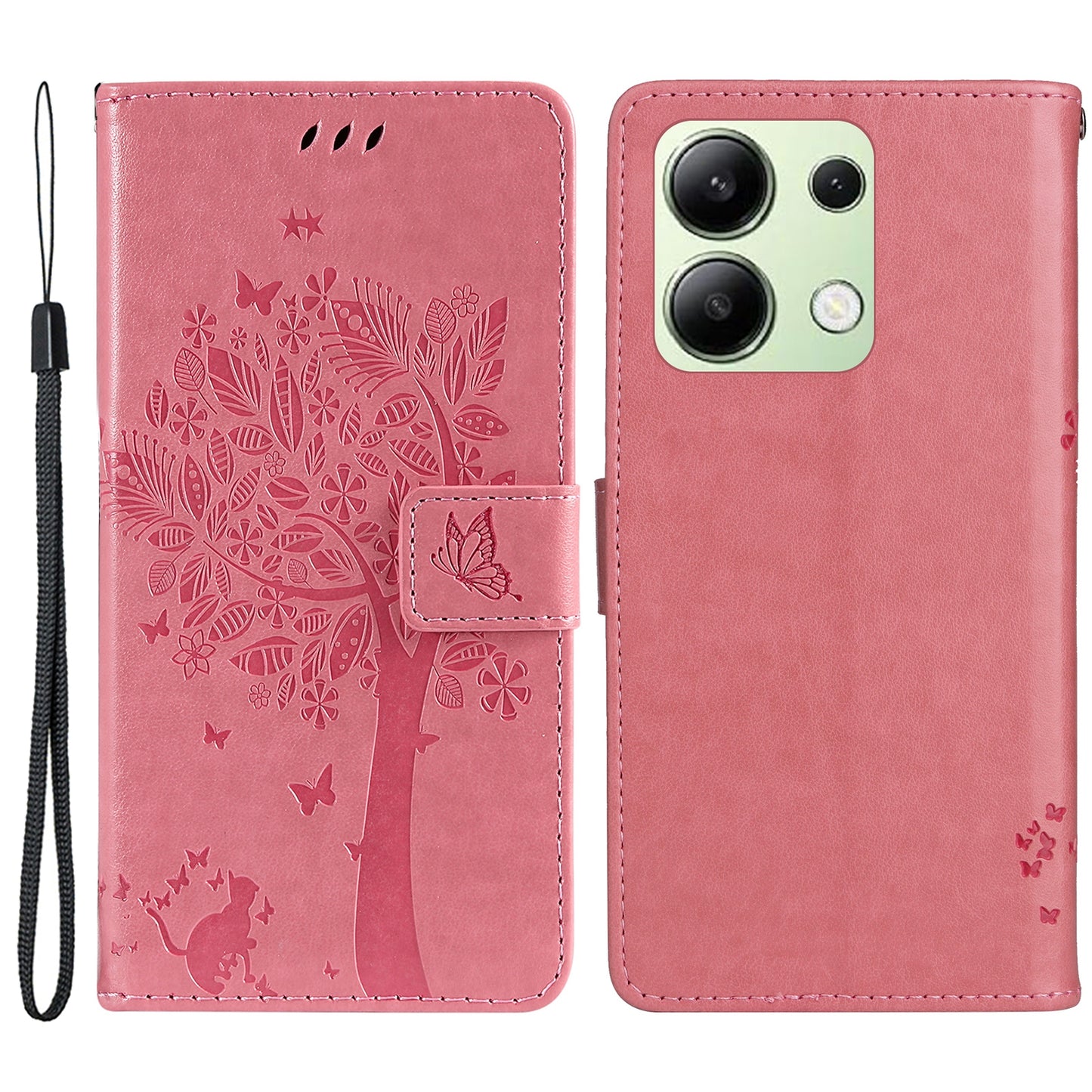 KT Imprinting Flower Series-3 For Xiaomi Redmi Note 13 4G Wallet Phone Case Cat Tree Pattern - Pink