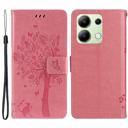 KT Imprinting Flower Series-3 For Xiaomi Redmi Note 13 4G Wallet Phone Case Cat Tree Pattern - Pink