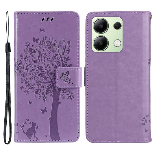KT Imprinting Flower Series-3 For Xiaomi Redmi Note 13 4G Wallet Phone Case Cat Tree Pattern - Light Purple
