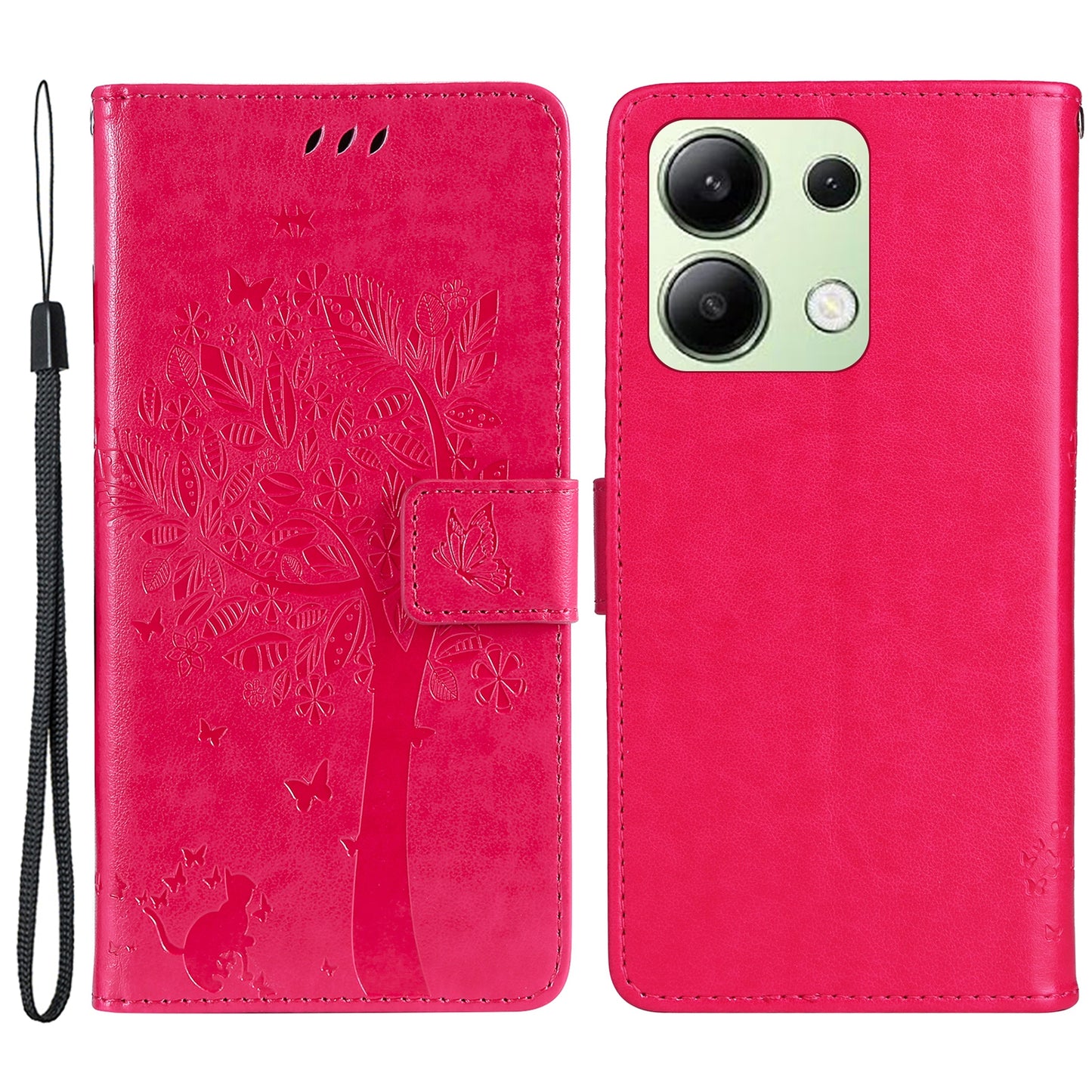 KT Imprinting Flower Series-3 For Xiaomi Redmi Note 13 4G Wallet Phone Case Cat Tree Pattern - Rose
