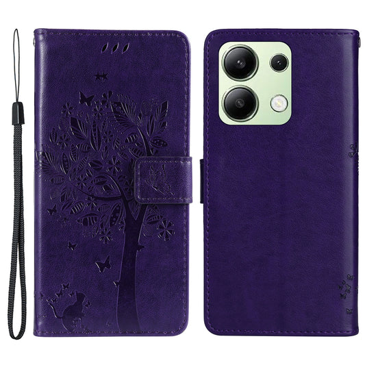 KT Imprinting Flower Series-3 For Xiaomi Redmi Note 13 4G Wallet Phone Case Cat Tree Pattern - Dark Purple