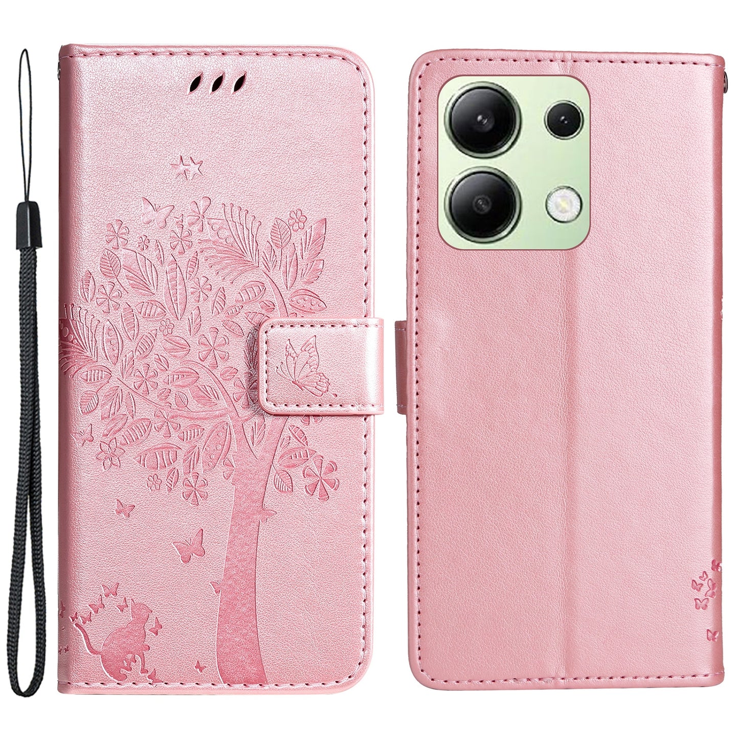 KT Imprinting Flower Series-3 For Xiaomi Redmi Note 13 4G Wallet Phone Case Cat Tree Pattern - Rose Gold
