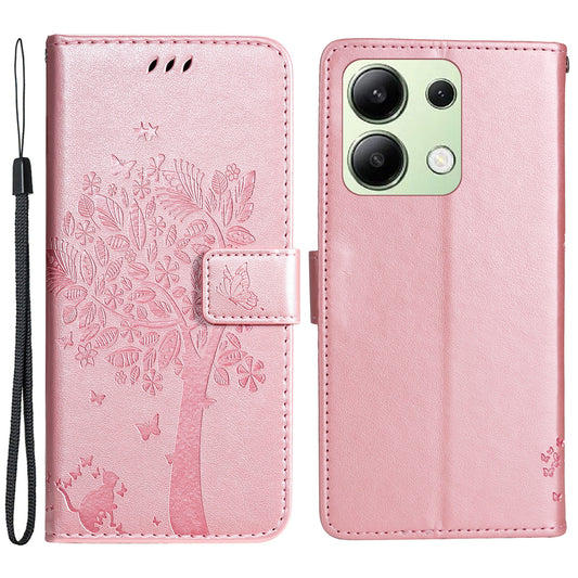 KT Imprinting Flower Series-3 For Xiaomi Redmi Note 13 4G Wallet Phone Case Cat Tree Pattern - Rose Gold
