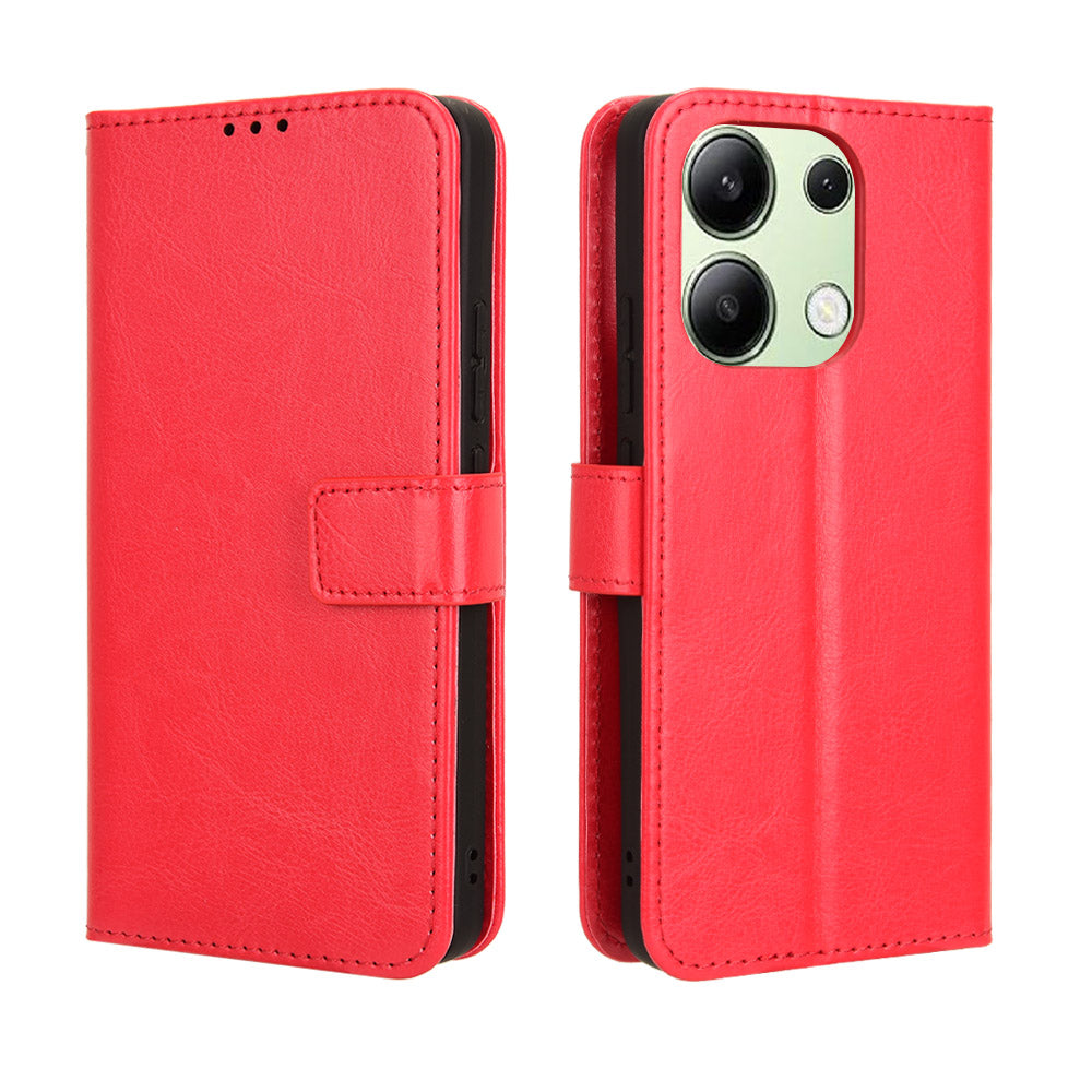 For Xiaomi Redmi Note 13 4G Wallet Leather Phone Case Crazy Horse Texture - Red
