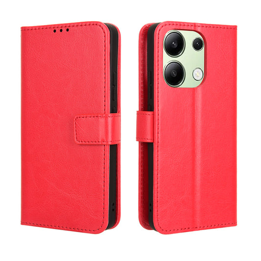 For Xiaomi Redmi Note 13 4G Wallet Leather Phone Case Crazy Horse Texture - Red