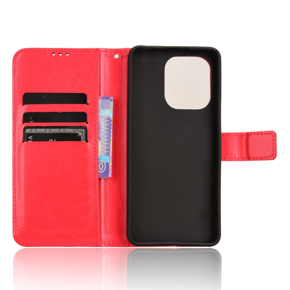For Xiaomi Redmi Note 13 4G Wallet Leather Phone Case Crazy Horse Texture - Red