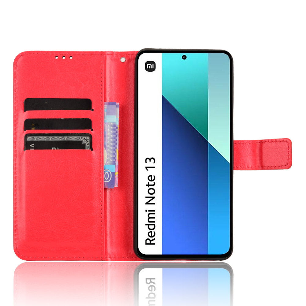 For Xiaomi Redmi Note 13 4G Wallet Leather Phone Case Crazy Horse Texture - Red