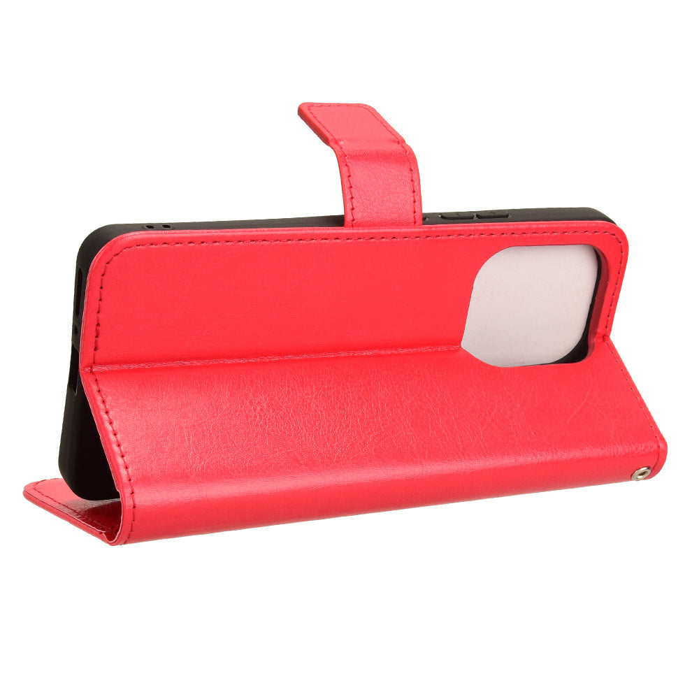 For Xiaomi Redmi Note 13 4G Wallet Leather Phone Case Crazy Horse Texture - Red