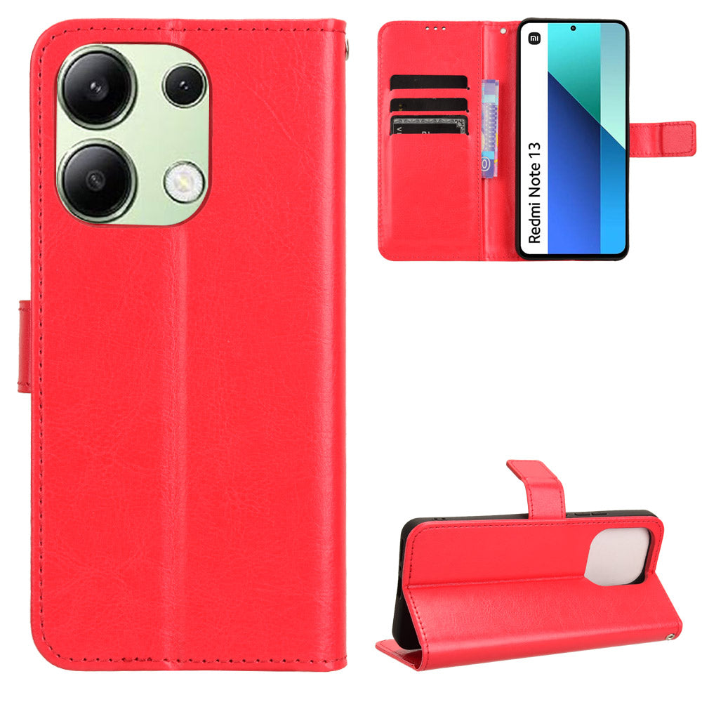 For Xiaomi Redmi Note 13 4G Wallet Leather Phone Case Crazy Horse Texture - Red