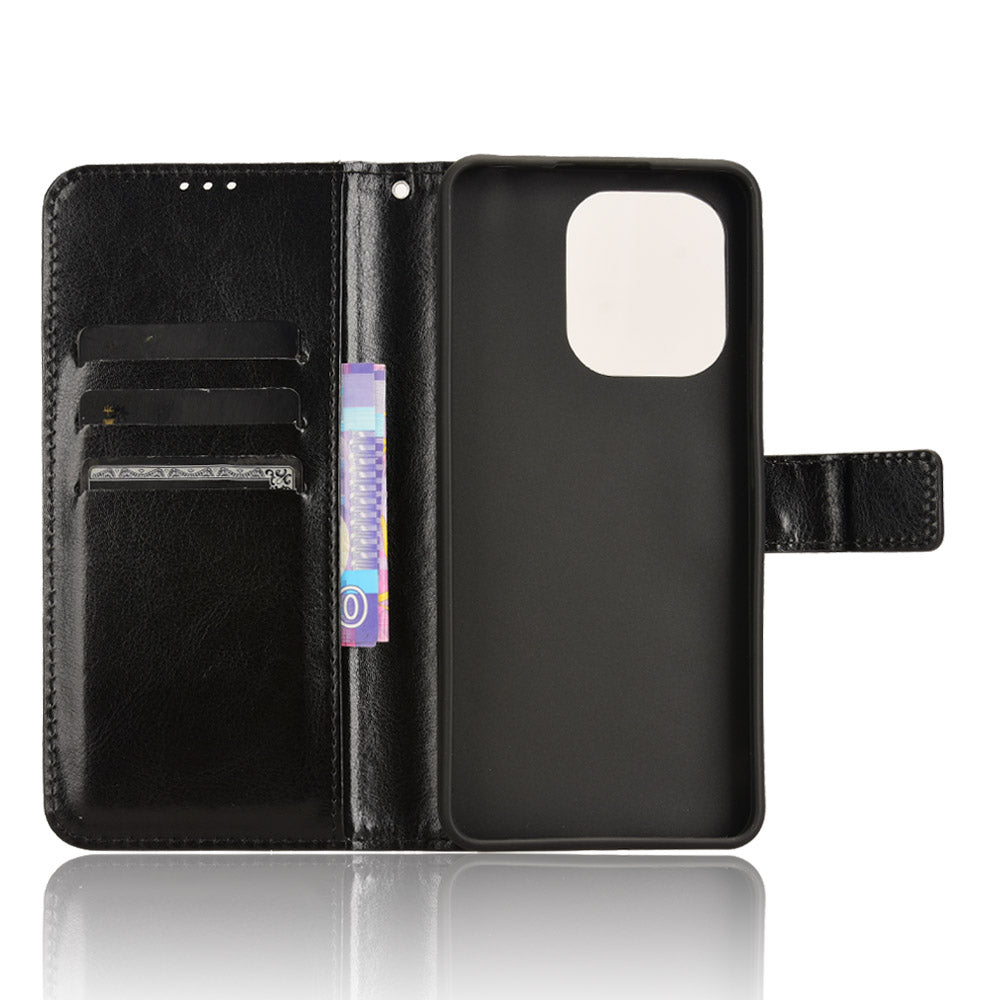 For Xiaomi Redmi Note 13 4G Wallet Leather Phone Case Crazy Horse Texture - Black