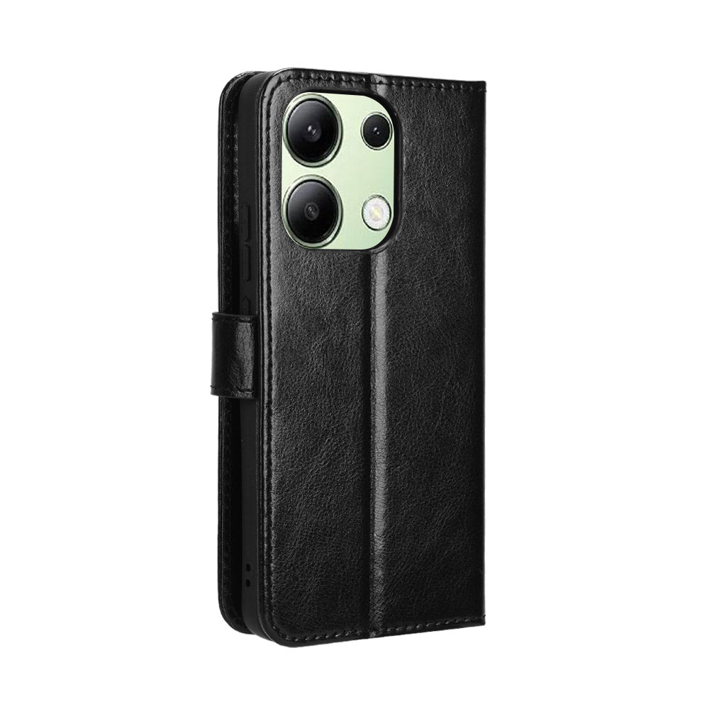 For Xiaomi Redmi Note 13 4G Wallet Leather Phone Case Crazy Horse Texture - Black