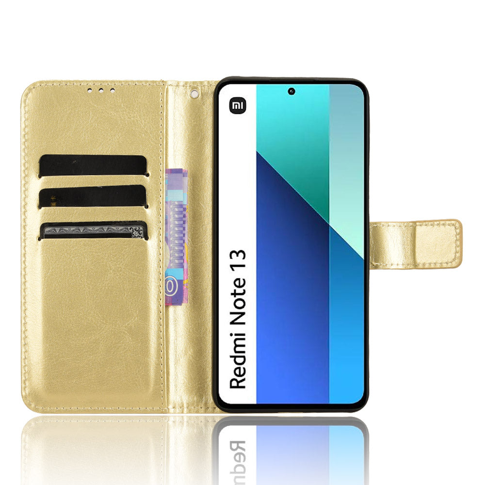 For Xiaomi Redmi Note 13 4G Wallet Leather Phone Case Crazy Horse Texture - Gold