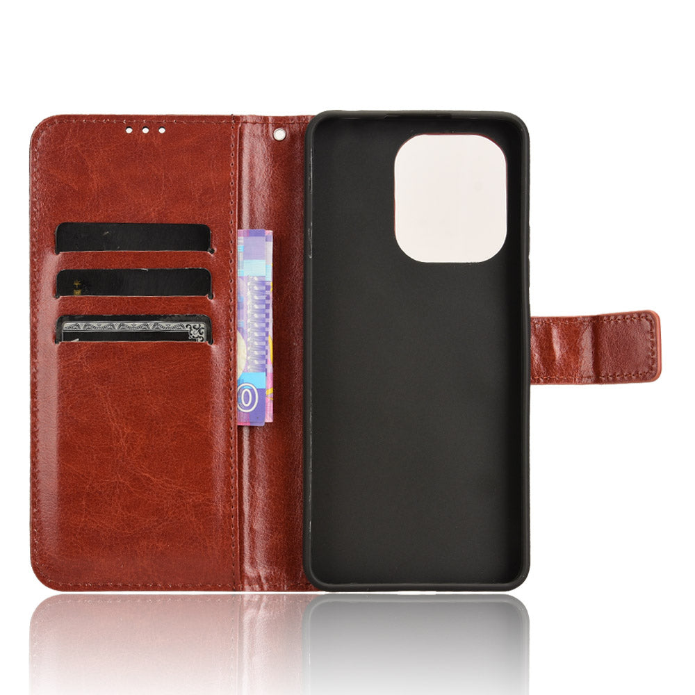 For Xiaomi Redmi Note 13 4G Wallet Leather Phone Case Crazy Horse Texture - Brown