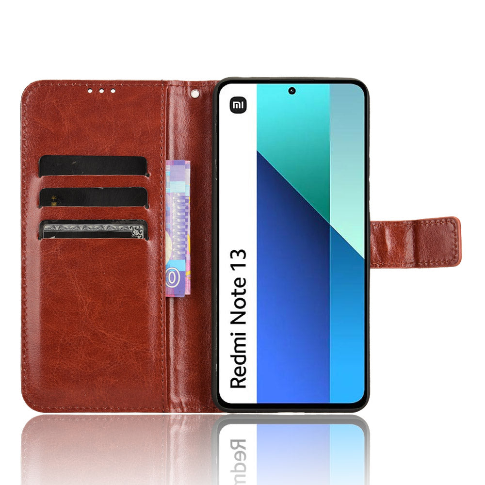 For Xiaomi Redmi Note 13 4G Wallet Leather Phone Case Crazy Horse Texture - Brown