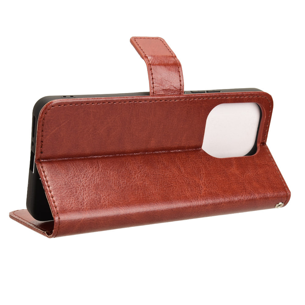 For Xiaomi Redmi Note 13 4G Wallet Leather Phone Case Crazy Horse Texture - Brown