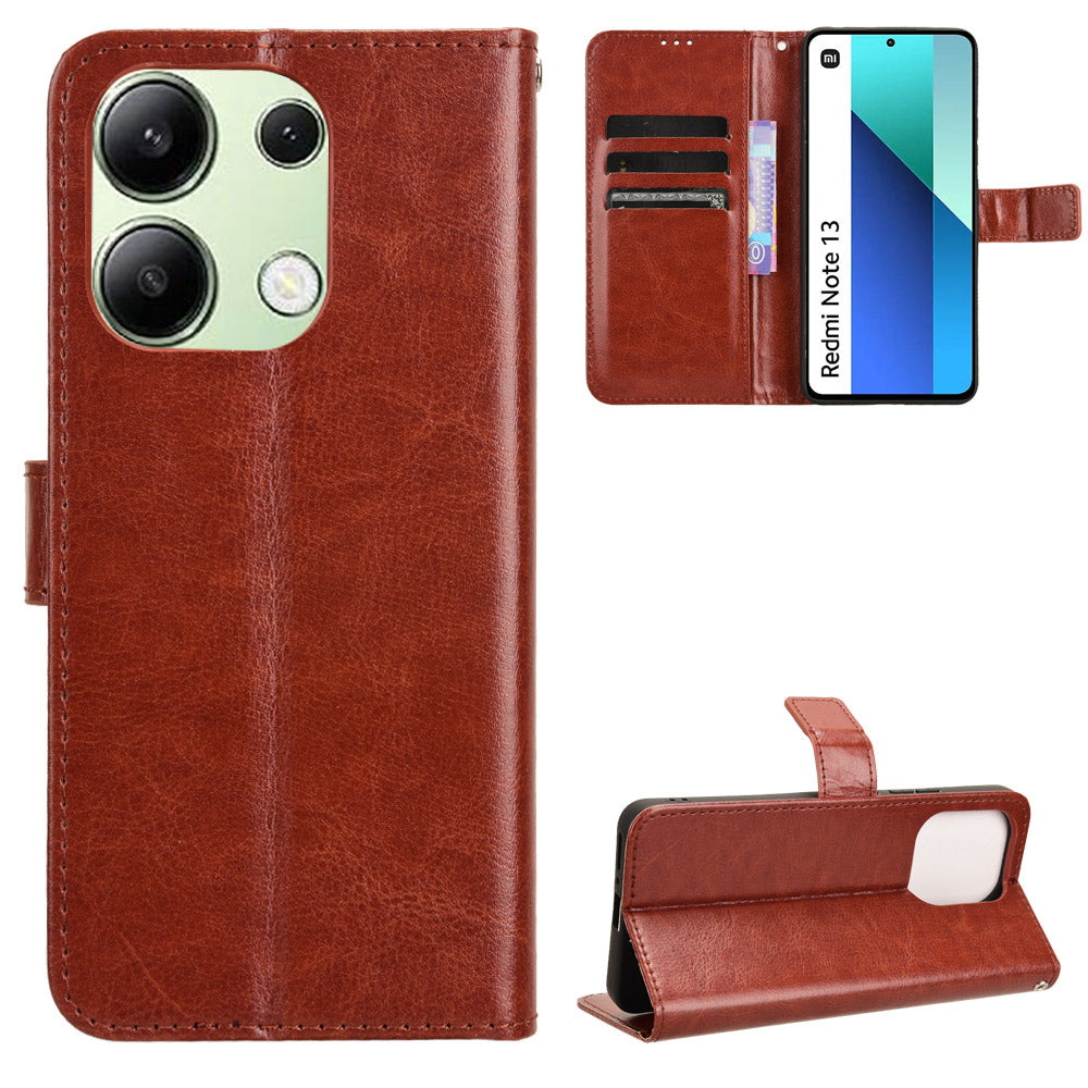 For Xiaomi Redmi Note 13 4G Wallet Leather Phone Case Crazy Horse Texture - Brown