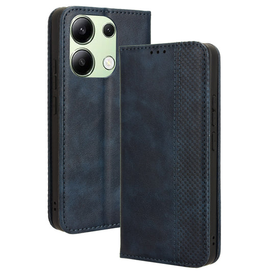 For Xiaomi Redmi Note 13 4G Leather Case Wallet Folding Stand Retro Phone Cover - Blue