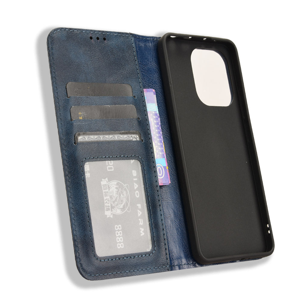 For Xiaomi Redmi Note 13 4G Leather Case Wallet Folding Stand Retro Phone Cover - Blue