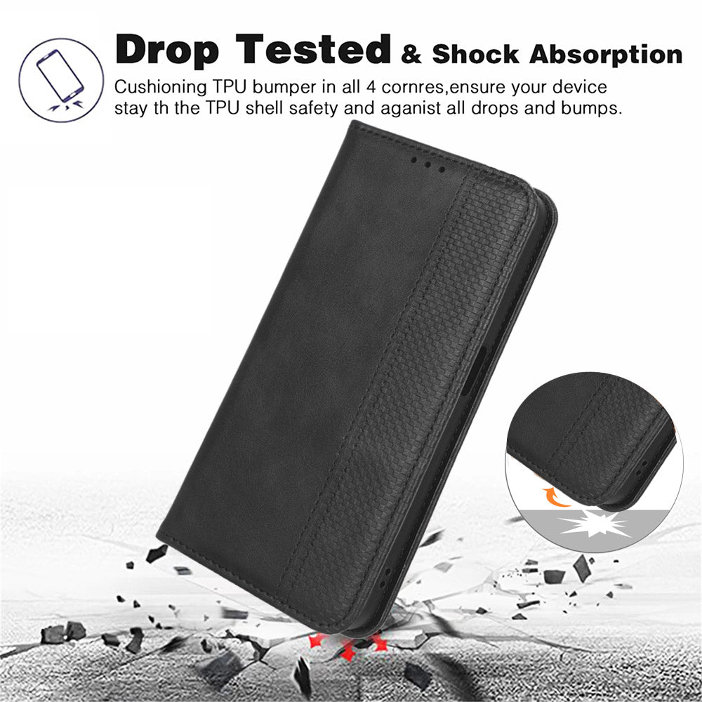 For Xiaomi Redmi Note 13 4G Leather Case Wallet Folding Stand Retro Phone Cover - Brown