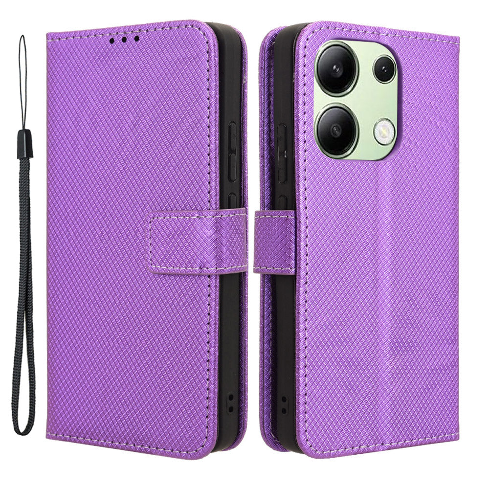 For Xiaomi Redmi Note 13 4G Wallet Phone Case Diamond Texture PU Leather Cover - Purple