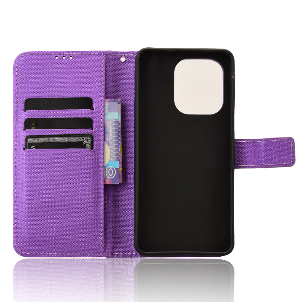 For Xiaomi Redmi Note 13 4G Wallet Phone Case Diamond Texture PU Leather Cover - Purple