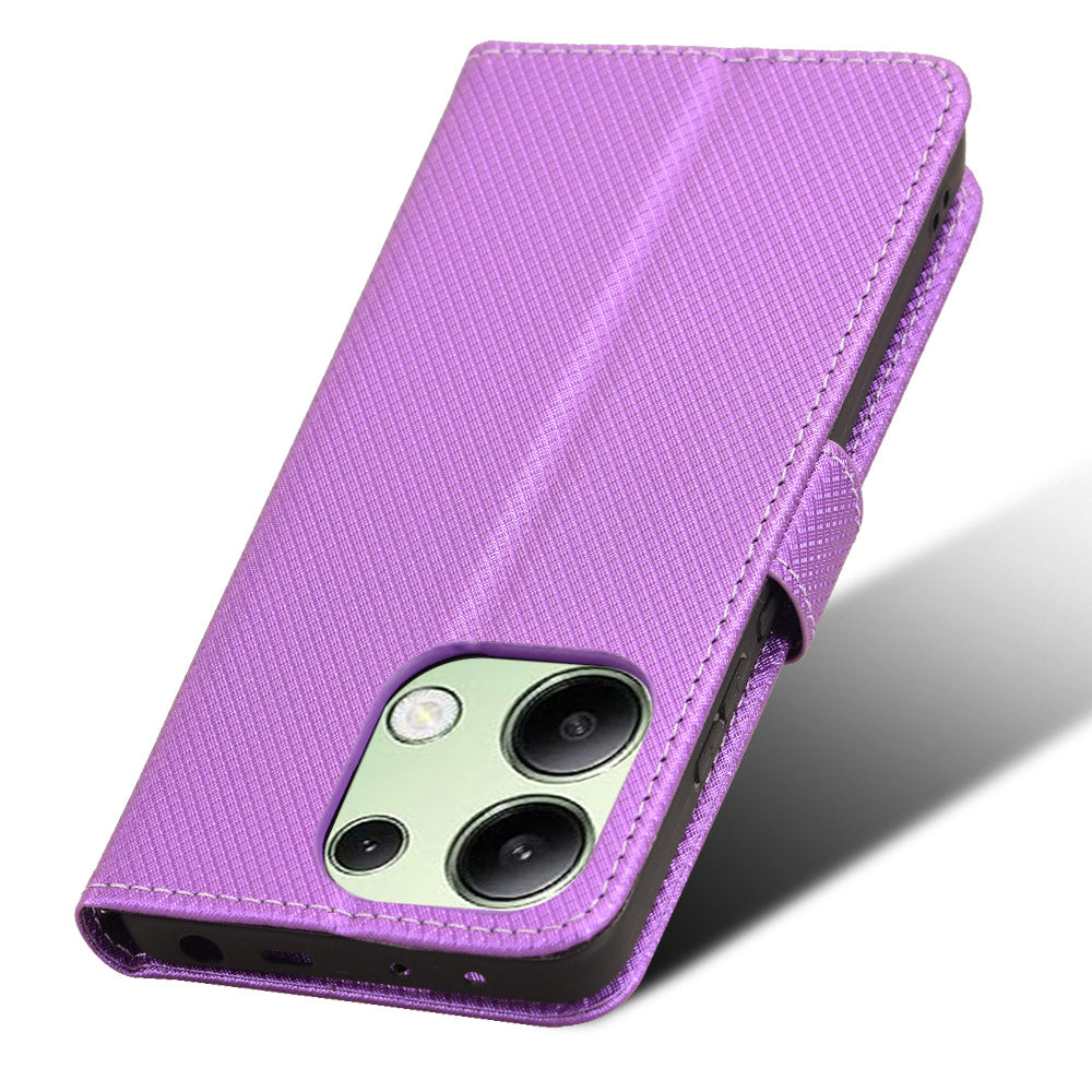 For Xiaomi Redmi Note 13 4G Wallet Phone Case Diamond Texture PU Leather Cover - Purple