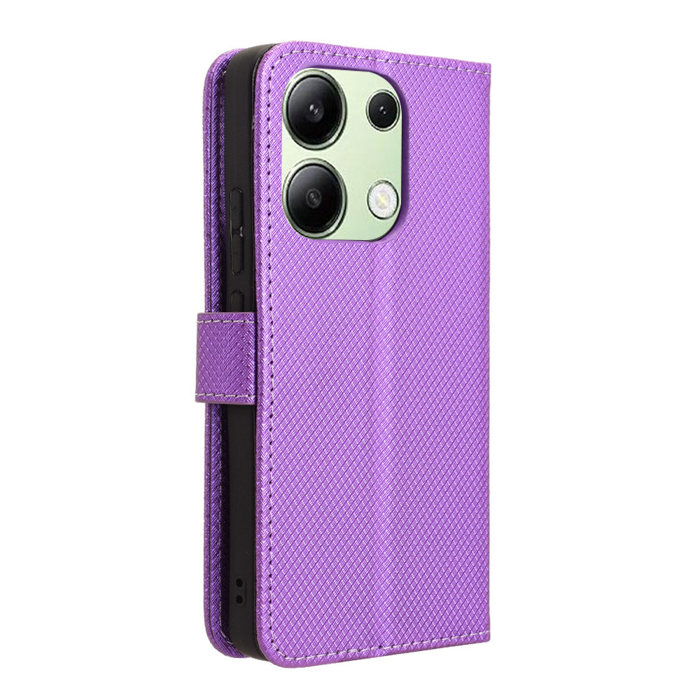For Xiaomi Redmi Note 13 4G Wallet Phone Case Diamond Texture PU Leather Cover - Purple
