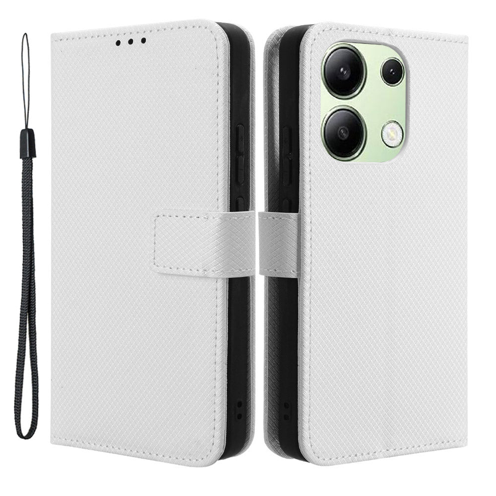 For Xiaomi Redmi Note 13 4G Wallet Phone Case Diamond Texture PU Leather Cover - White