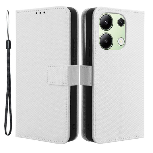 For Xiaomi Redmi Note 13 4G Wallet Phone Case Diamond Texture PU Leather Cover - White