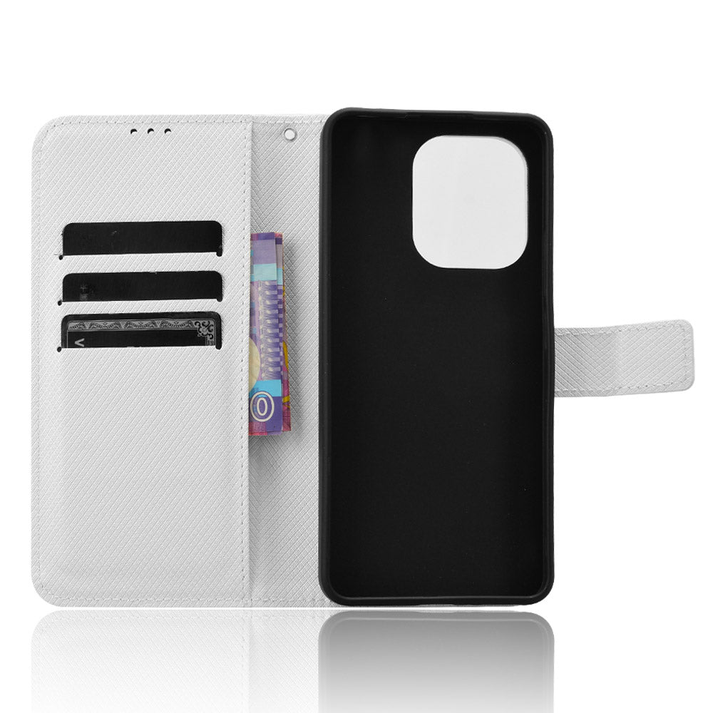 For Xiaomi Redmi Note 13 4G Wallet Phone Case Diamond Texture PU Leather Cover - White