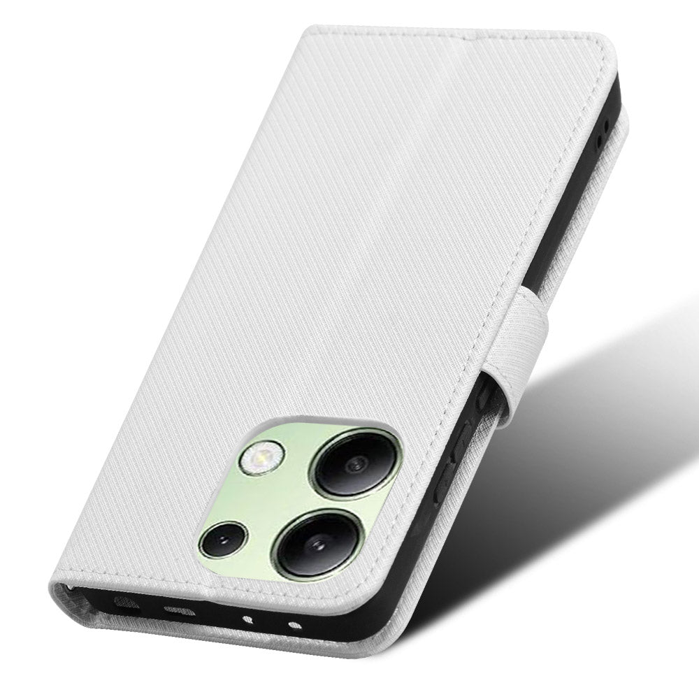 For Xiaomi Redmi Note 13 4G Wallet Phone Case Diamond Texture PU Leather Cover - White