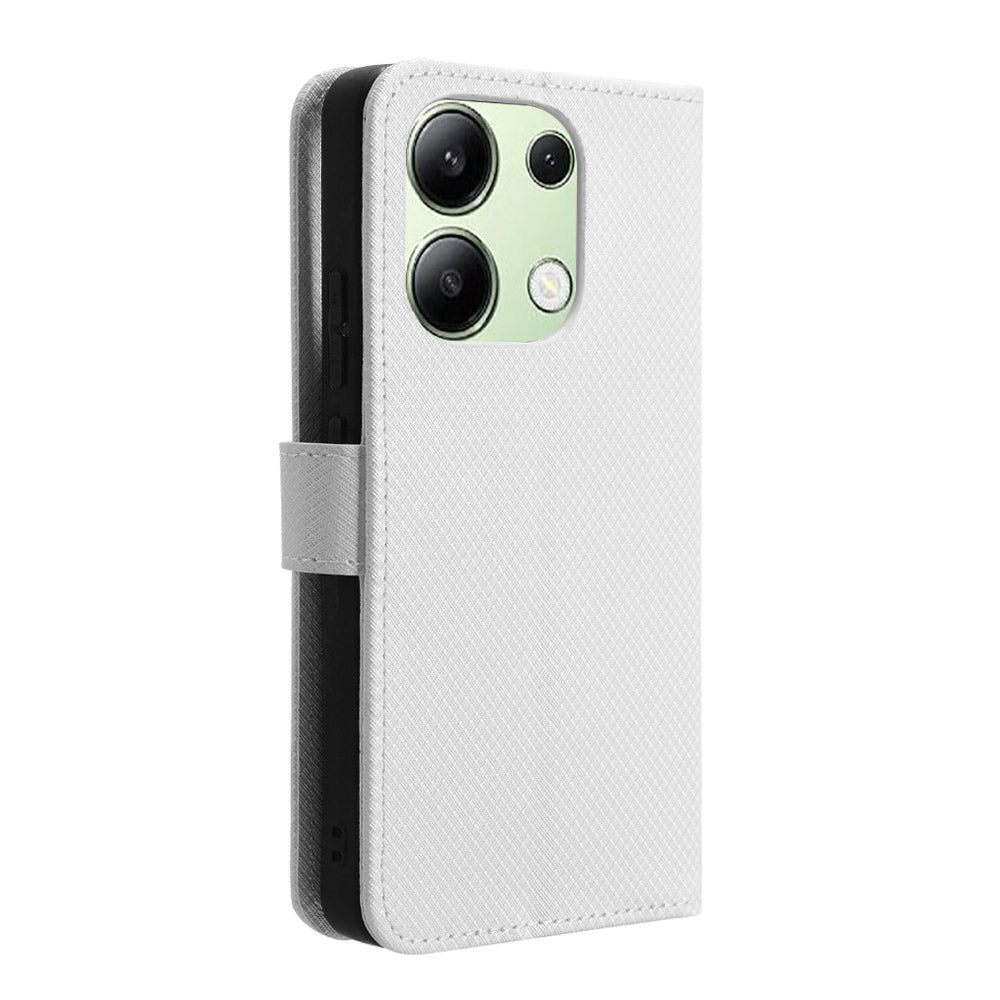 For Xiaomi Redmi Note 13 4G Wallet Phone Case Diamond Texture PU Leather Cover - White