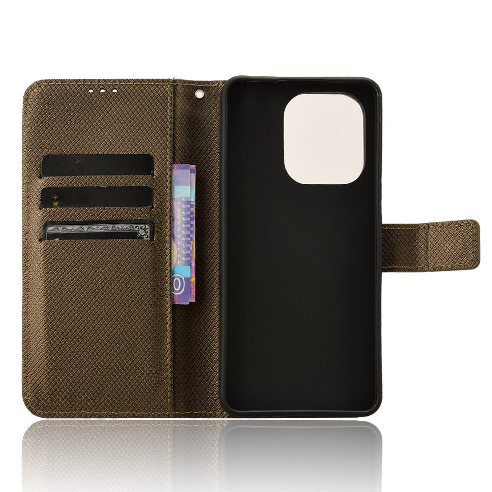 For Xiaomi Redmi Note 13 4G Wallet Phone Case Diamond Texture PU Leather Cover - Brown