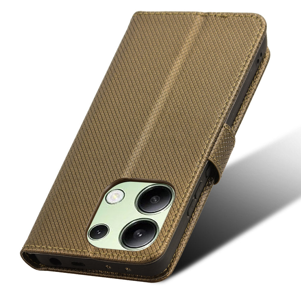 For Xiaomi Redmi Note 13 4G Wallet Phone Case Diamond Texture PU Leather Cover - Brown