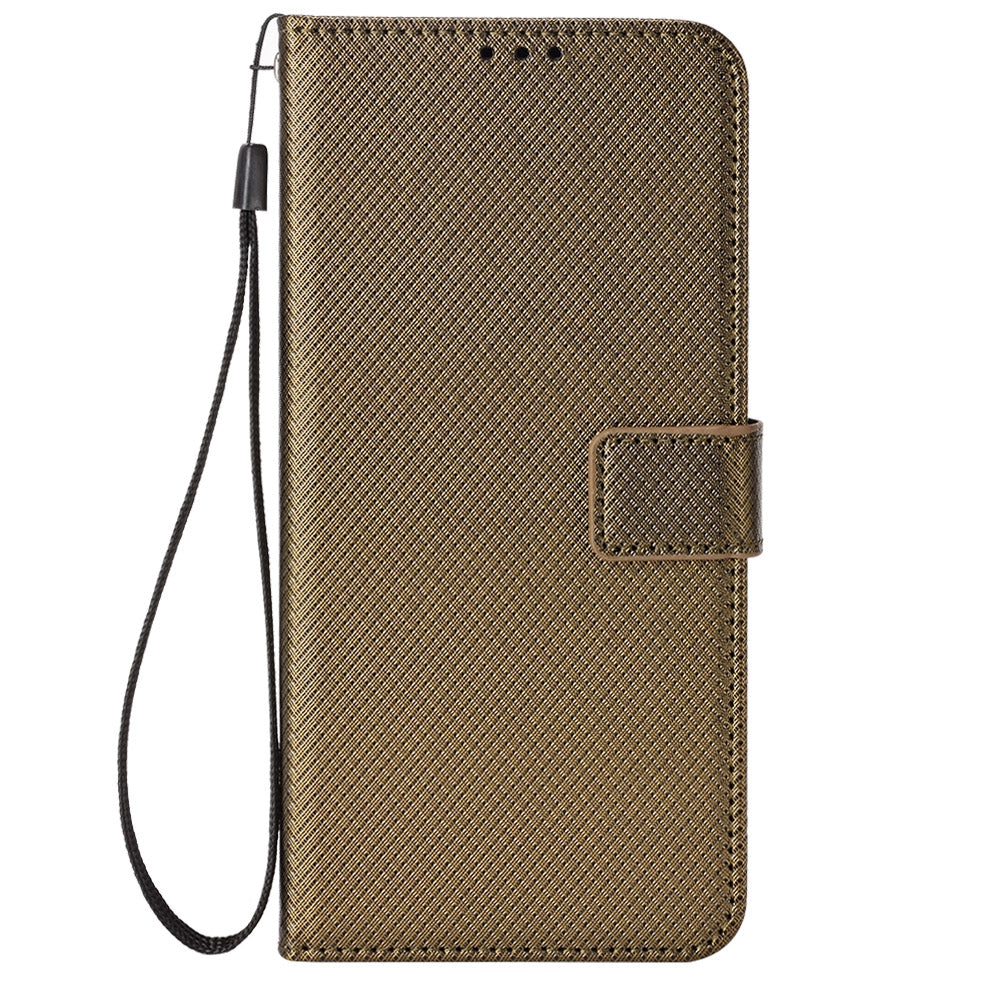 For Xiaomi Redmi Note 13 4G Wallet Phone Case Diamond Texture PU Leather Cover - Brown